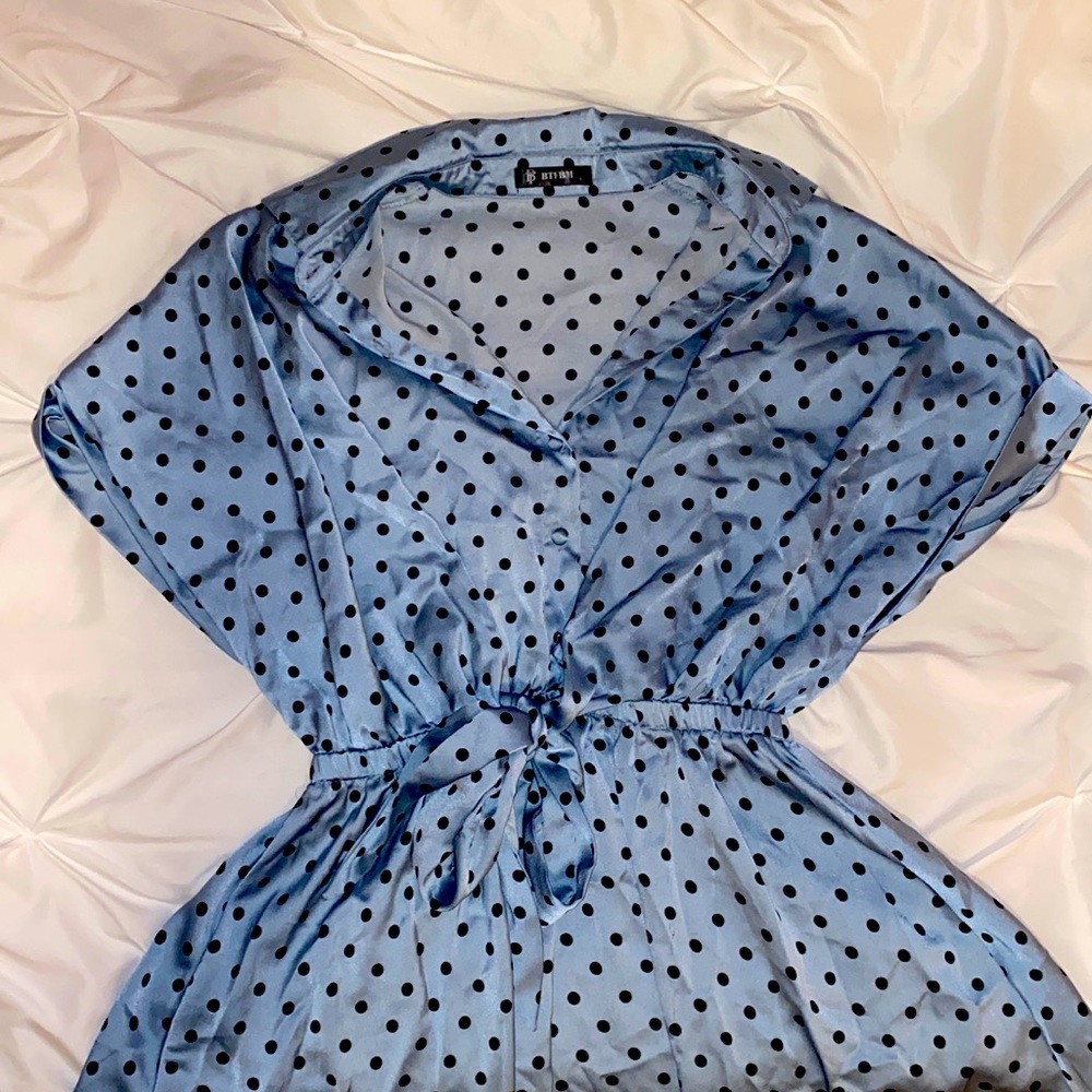 Cute Short Blue Polka Dot Dress